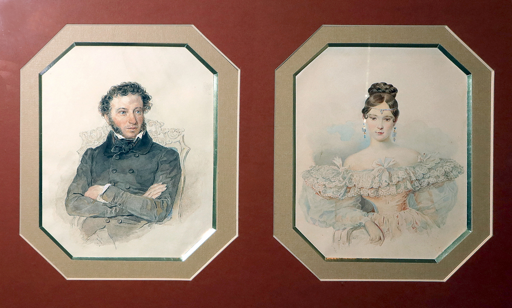 Соколов П.Ф., Клабуновский Б.И. А.С. Пушкин. 1959. Бумага, акварель, карандаш графитный. /Брюллов А.П., Клабуновский Б.И. Н.Н. Пушкина. 1986. Бумага, акварель Соколов П.Ф., Клабуновский Б.И. А.С. Пушкин. 1959. Бумага, акварель, карандаш графитный. /Брюллов А.П., Клабуновский Б.И. Н.Н. Пушкина. 1986. Бумага, акварель