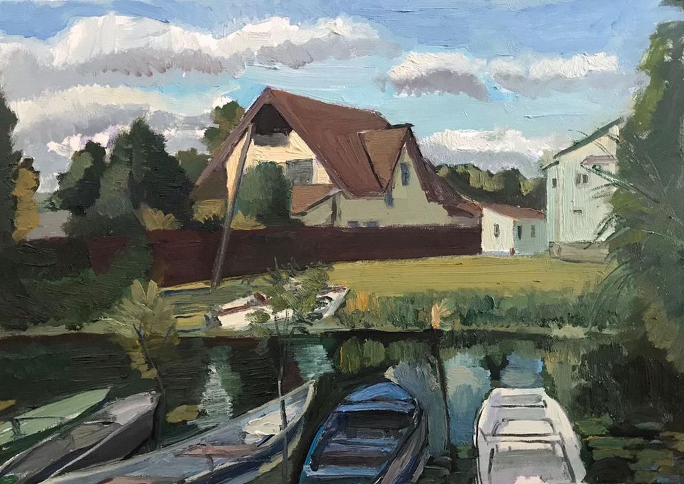 Дубов Андрей Пейзаж с лодками. Переславль-Залесский 2023 Холст, масло Дубов Андрей Пейзаж с лодками. Переславль-Залесский 2023 Холст, масло