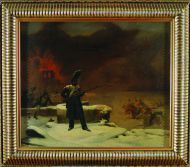 Неизвестный художник с оригинала А.Конье. Отсутпление Великой армии из России в 1812 году. Холст, масло. После 1827; до и после реставрации. Реставратор Е.Ю. Иванова