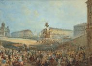 B.C. Садовников. Парад при открытии памятника Николаю I на Исаакиевской площади. 1859. Бумага, акварель, белила